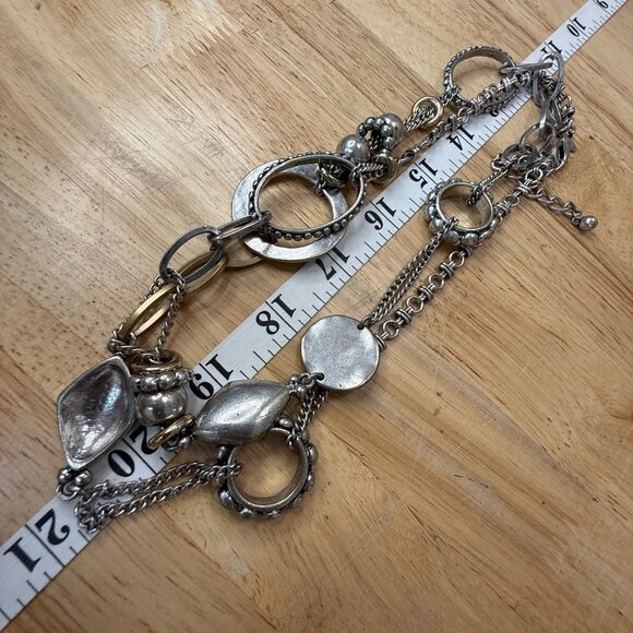 Chicos Mixed Metal Silver & Gold-Tone Long Layered Chain Necklace With Textured - Picture 8 of 11